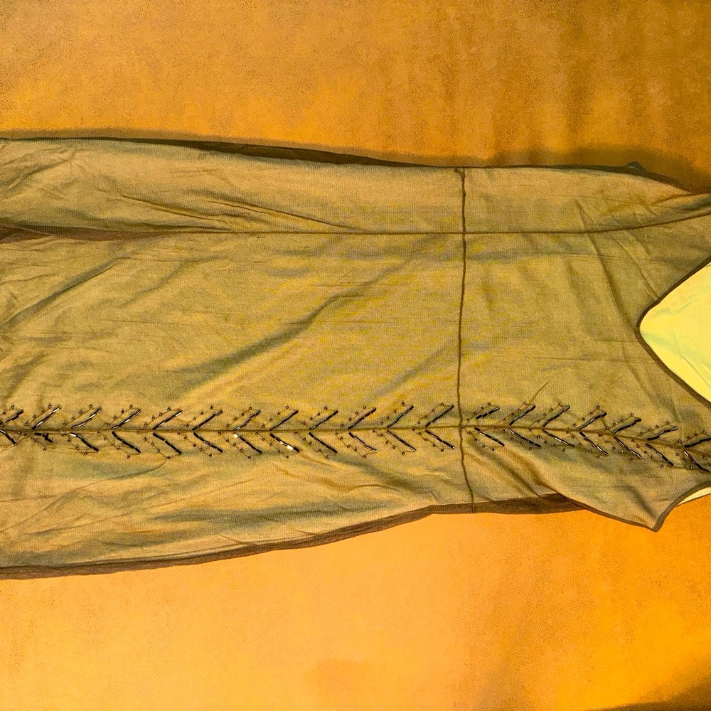 Max Studio sheer with slip under embroidered beads. Very comfy, cute